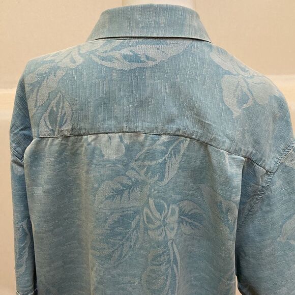 Jamaica Jaxx Light Blue Hawaii Flower Beachy Silk Short Sleeve Button‎ Do… - Picture 3 of 10